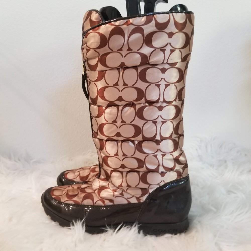 Coach Jolt Snow Boots Signature Brown & Cream Quilted Nylon Weatherproof 8 B - Picture 3 of 9